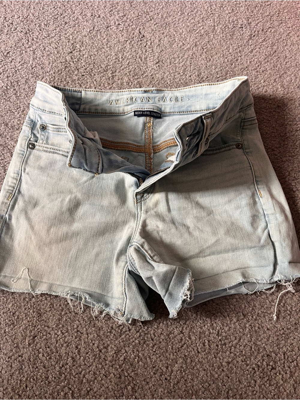 American Eagle Outfitters Light Blue Frayed Hem Denim Shorts